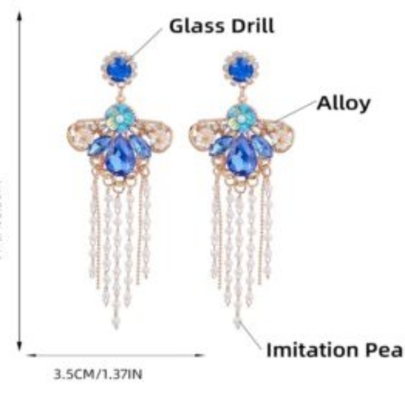 Rhinestone Tassel Faux Pearl Drop Earrings - Picture 4 of 4